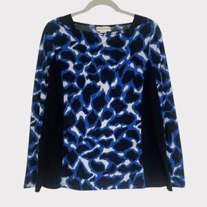 Doncaster Blue & Black Long Sleeve Crewneck Blouse